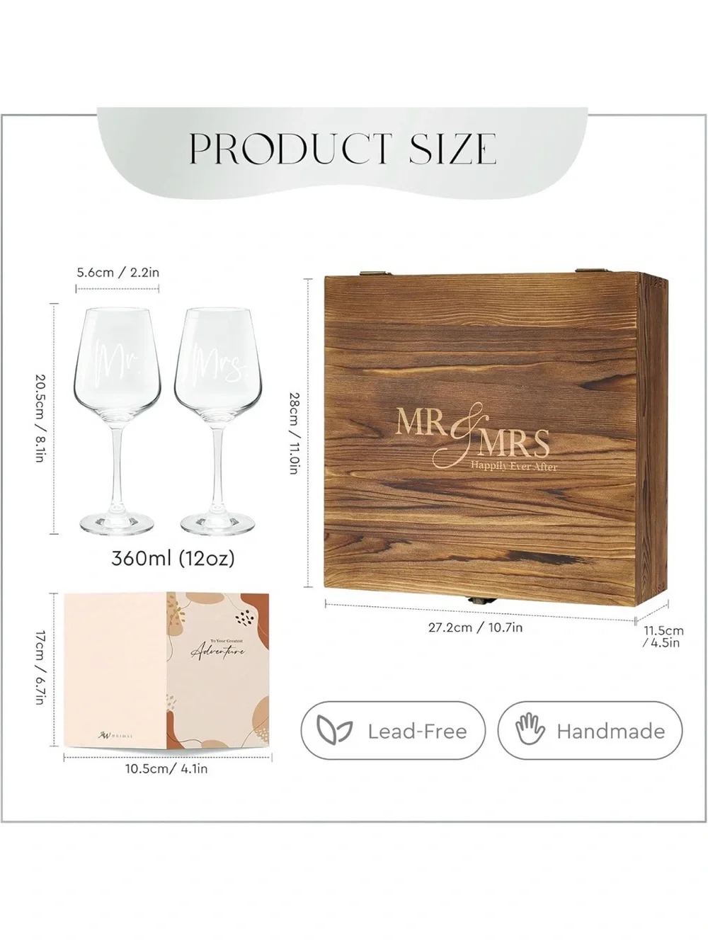 AW BRIDAL Mr & Mrs Wine Glass Set, Perfect Wedding Gift for Couples - New in Box